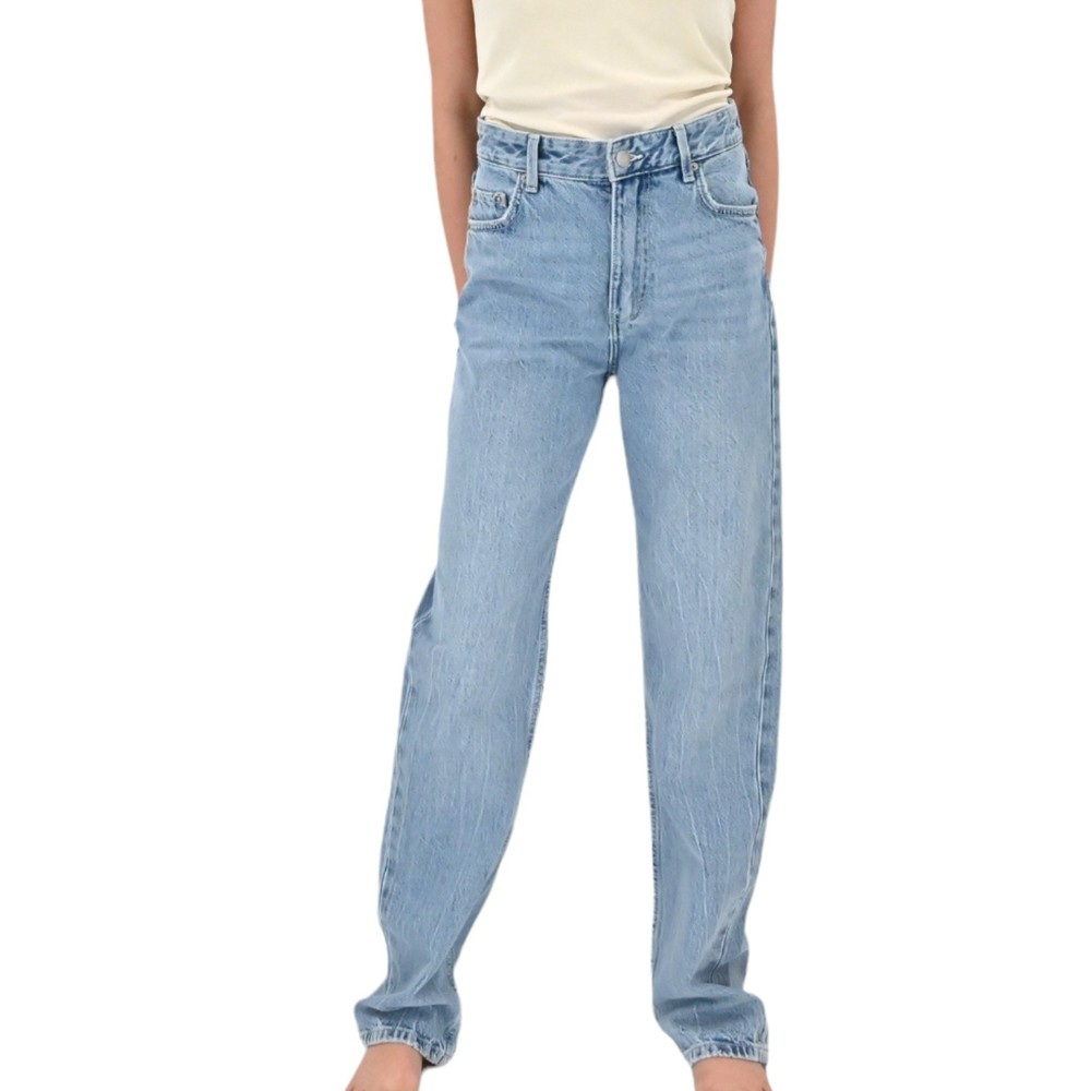 New BERSHKA Womens Blue Jeans Straight Fit High Rise Denim Pants Size US 4/EU 36 - Picture 5 of 13
